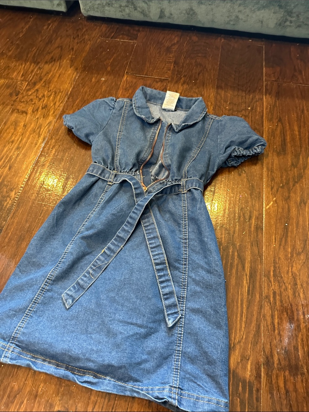 Vince Camuto Girls Blue Denim Dress with Tie Waist